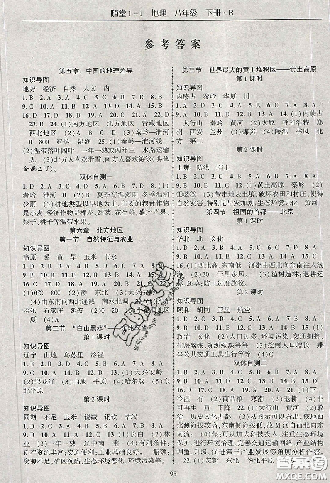 海韻圖書2020年春隨堂1+1導(dǎo)練八年級(jí)地理下冊(cè)人教版答案