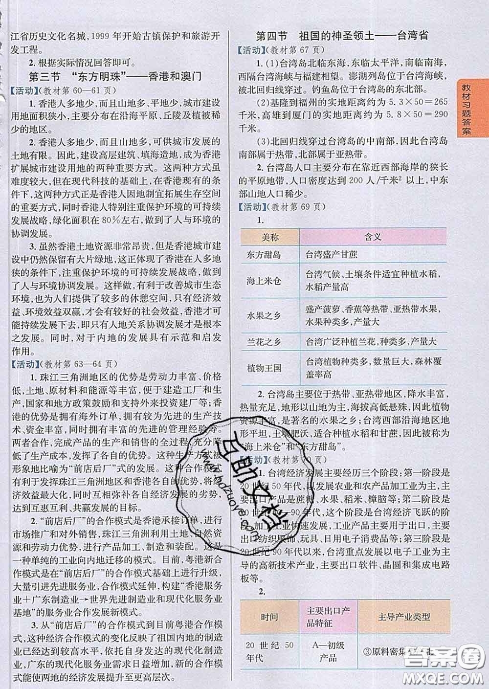 吉林人民出版社2020春尖子生學(xué)案八年級地理下冊人教版答案