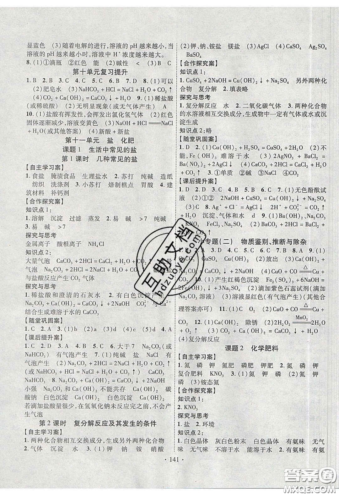 2020課堂導(dǎo)練1加5九年級(jí)化學(xué)下冊(cè)人教版答案