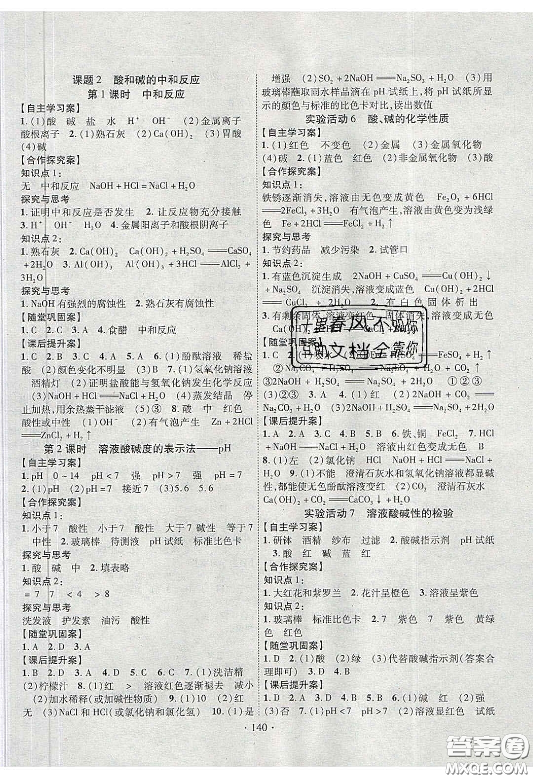2020課堂導(dǎo)練1加5九年級(jí)化學(xué)下冊(cè)人教版答案
