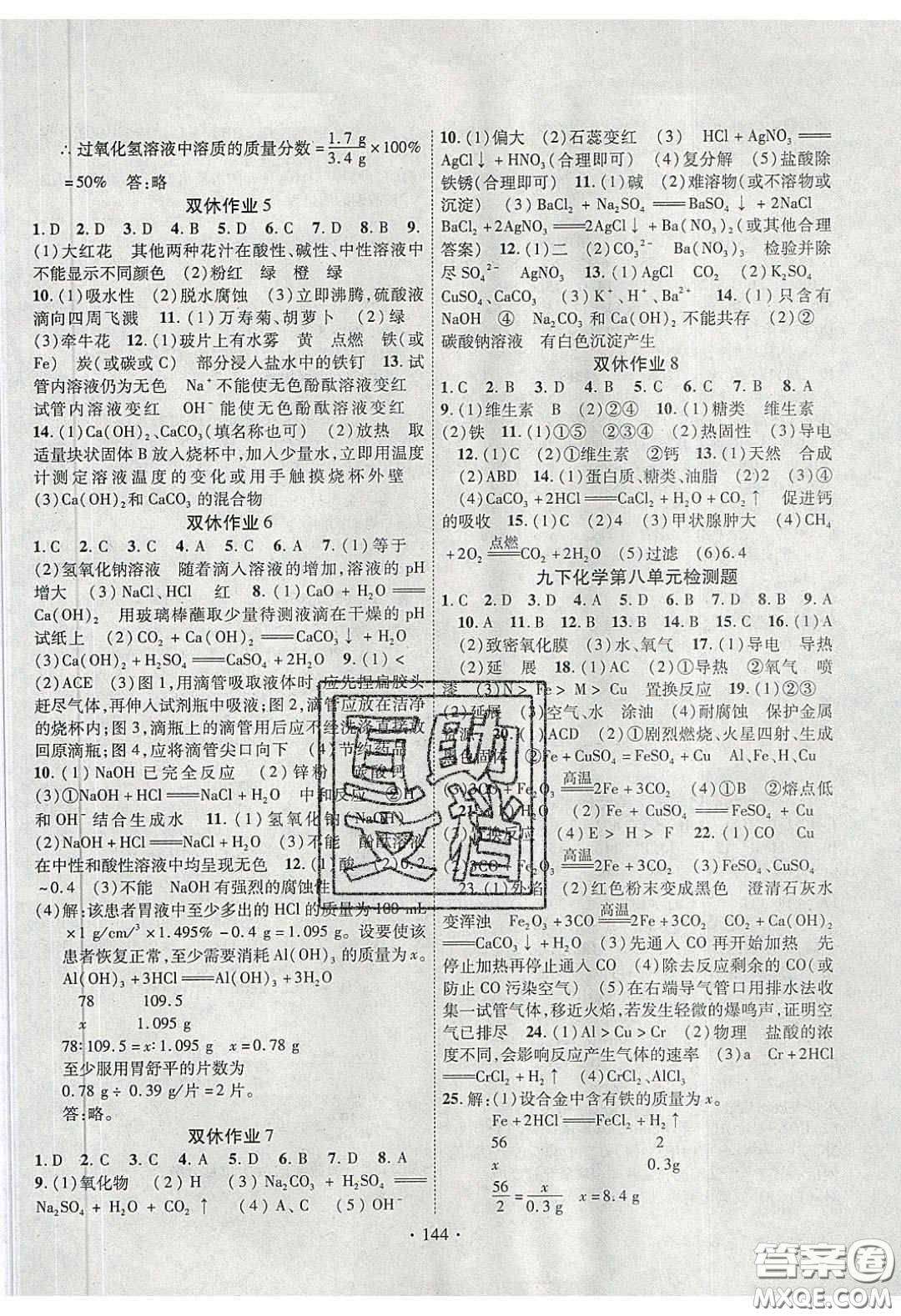 2020課堂導(dǎo)練1加5九年級(jí)化學(xué)下冊(cè)人教版答案