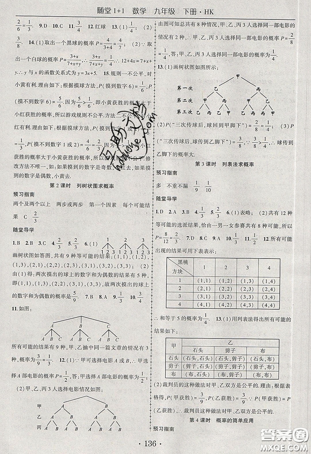 海韻圖書2020年春隨堂1+1導(dǎo)練九年級(jí)數(shù)學(xué)下冊滬科版答案