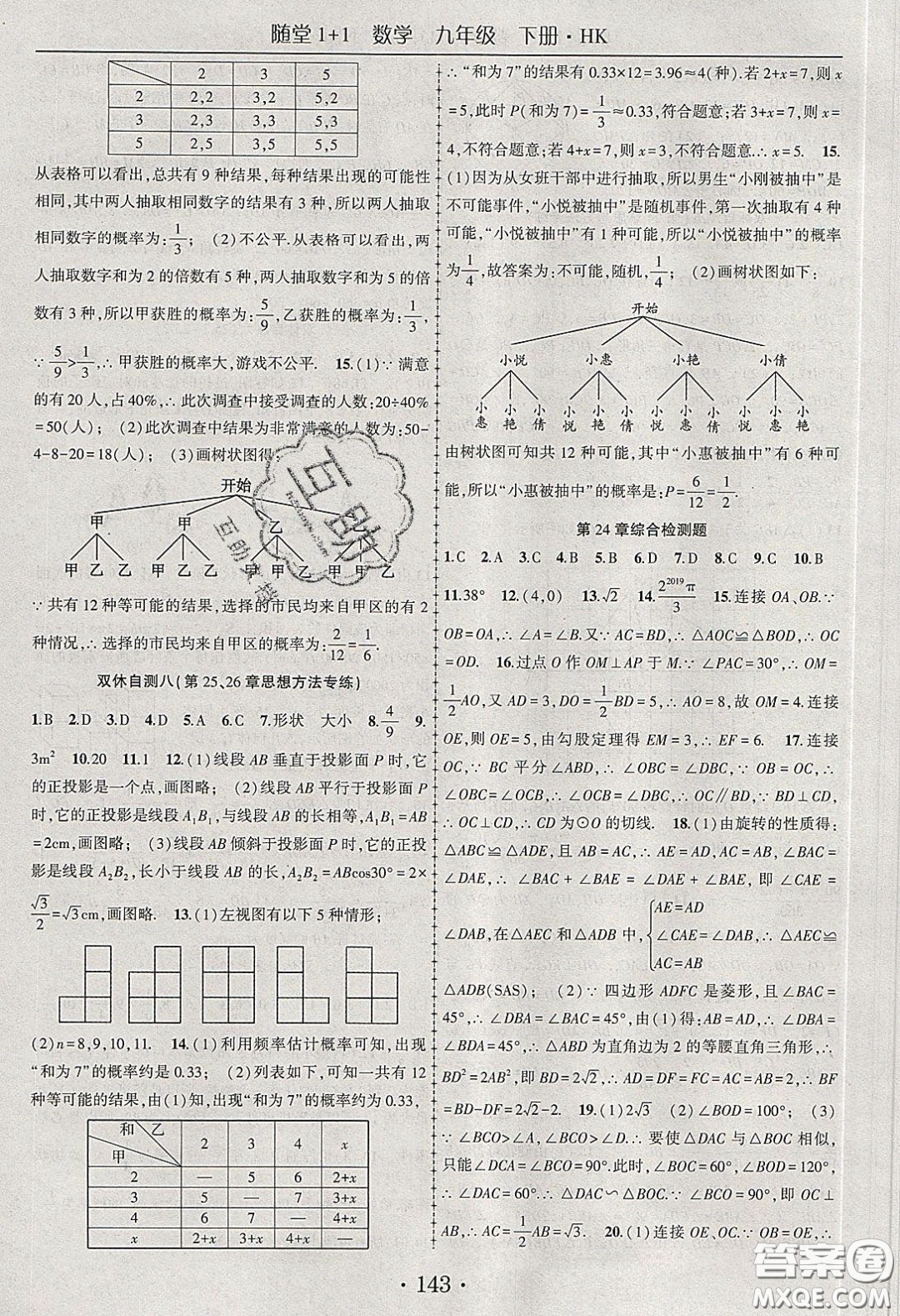 海韻圖書2020年春隨堂1+1導(dǎo)練九年級(jí)數(shù)學(xué)下冊滬科版答案