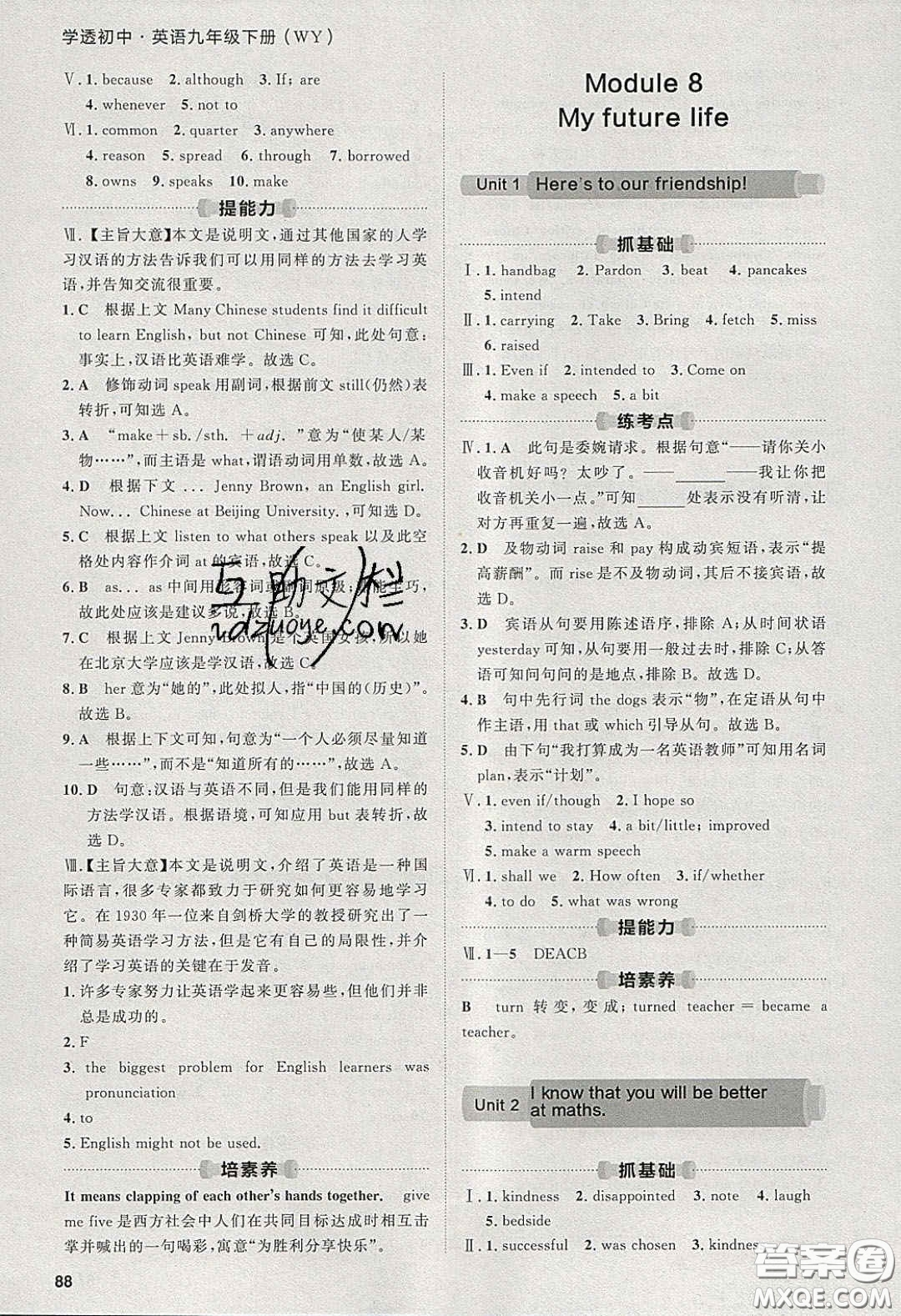 2020學(xué)透初中同步練習(xí)九年級英語下冊外研版答案