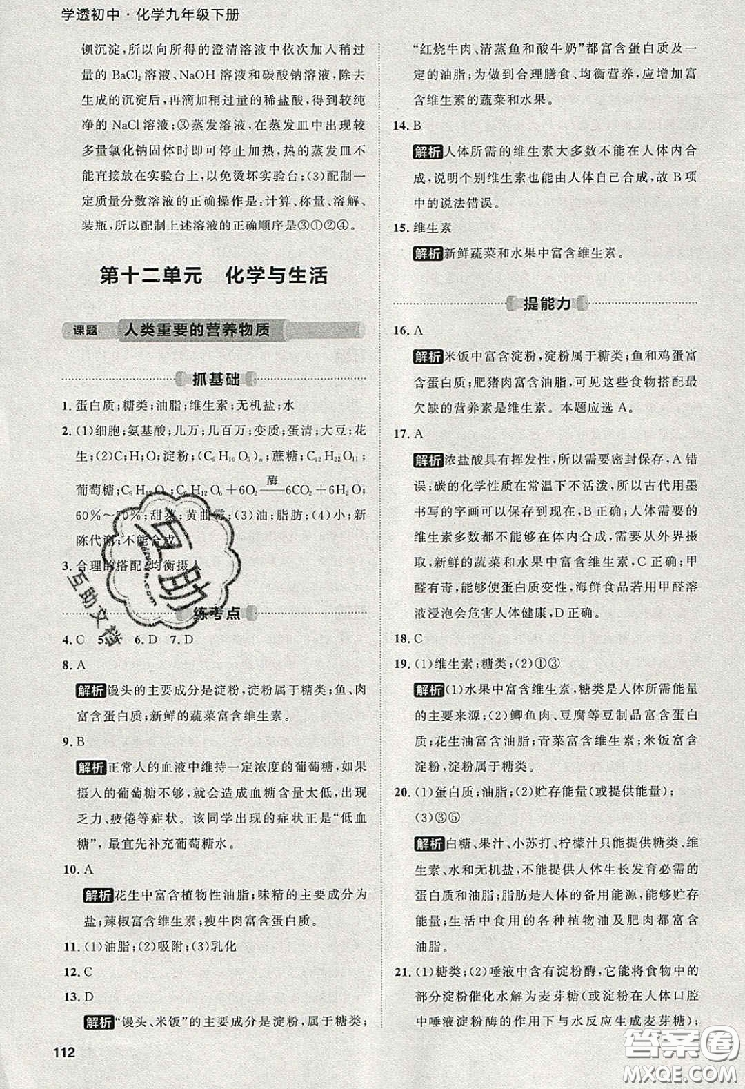 2020學(xué)透初中同步練習(xí)九年級(jí)化學(xué)下冊(cè)人教版答案