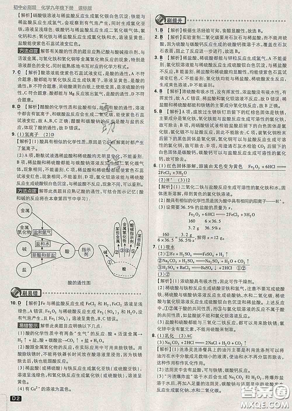 開明出版社2020春初中必刷題九年級化學下冊魯教版答案