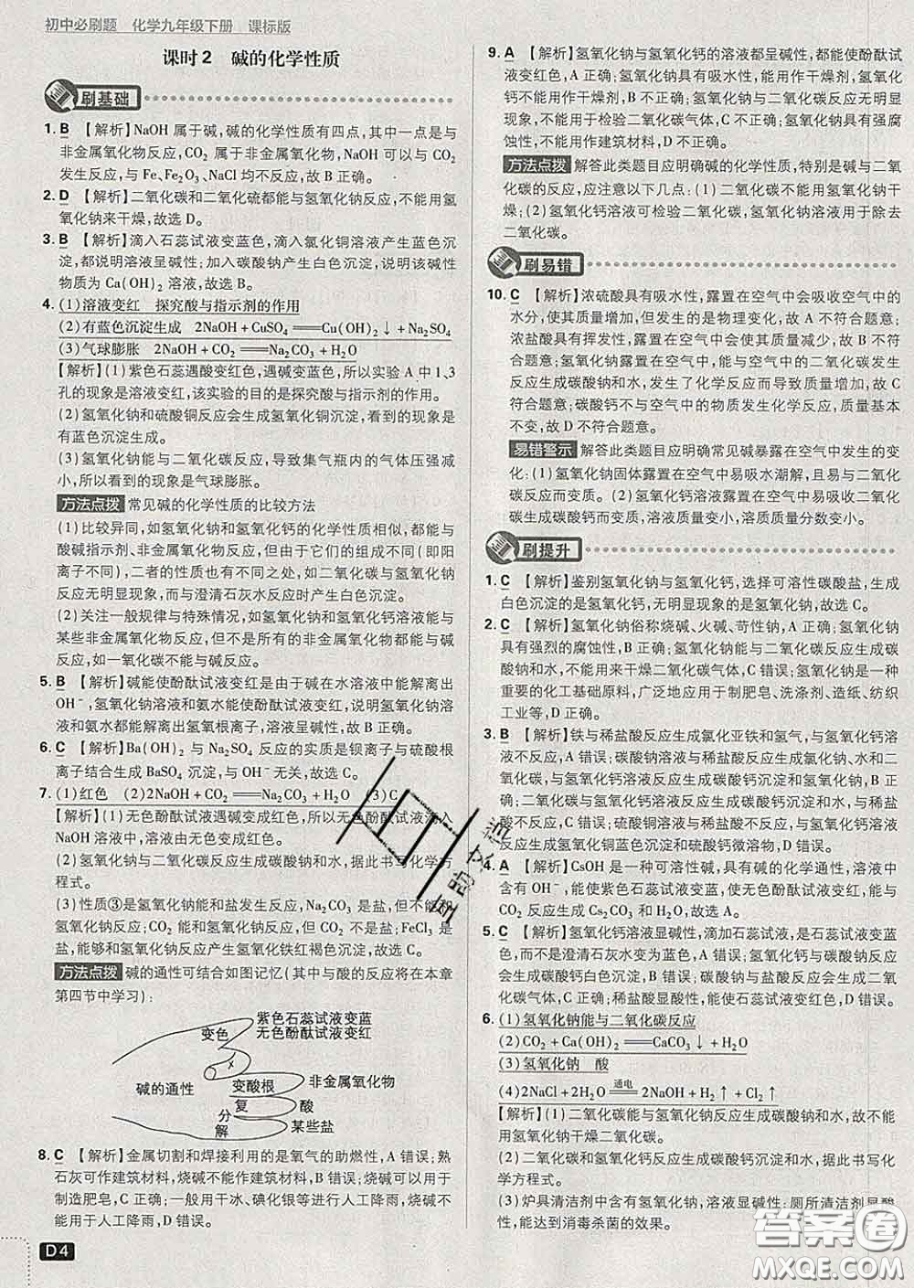 開明出版社2020春初中必刷題九年級化學下冊魯教版答案