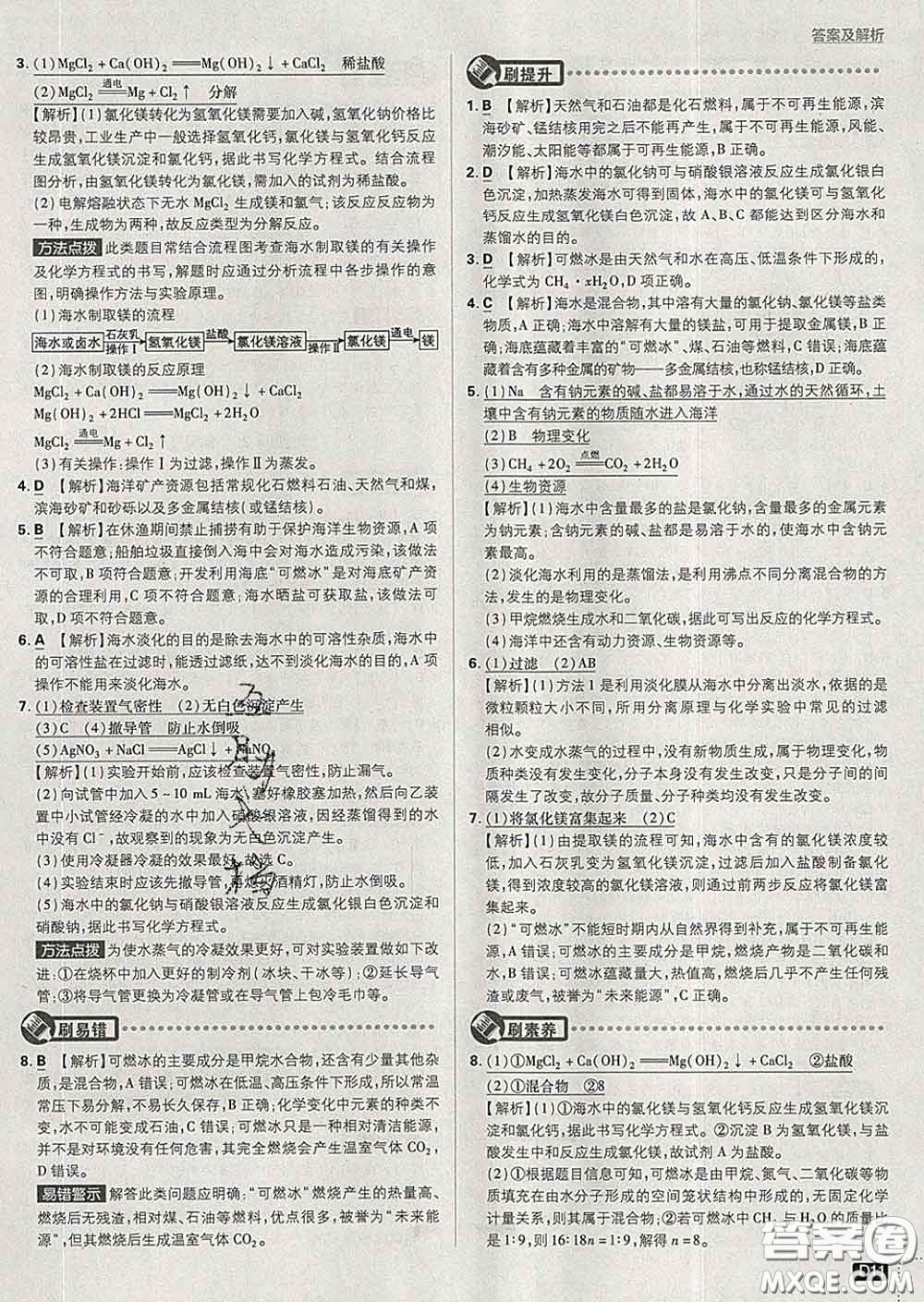 開明出版社2020春初中必刷題九年級化學下冊魯教版答案