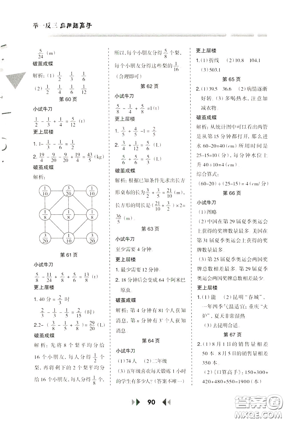 2020年舉一反三應(yīng)用題高手?jǐn)?shù)學(xué)五年級(jí)下冊(cè)RJ人教版參考答案