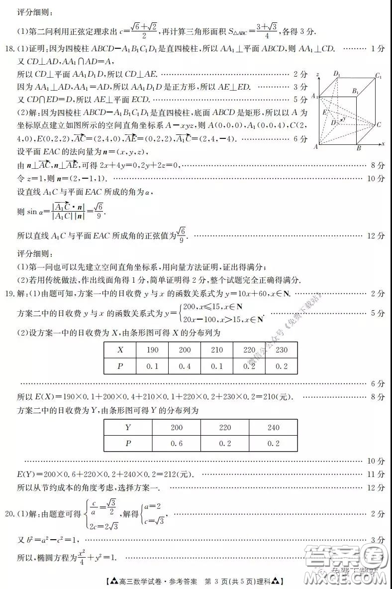 2020年金太陽高三聯(lián)考5001C理科數(shù)學(xué)試題及答案