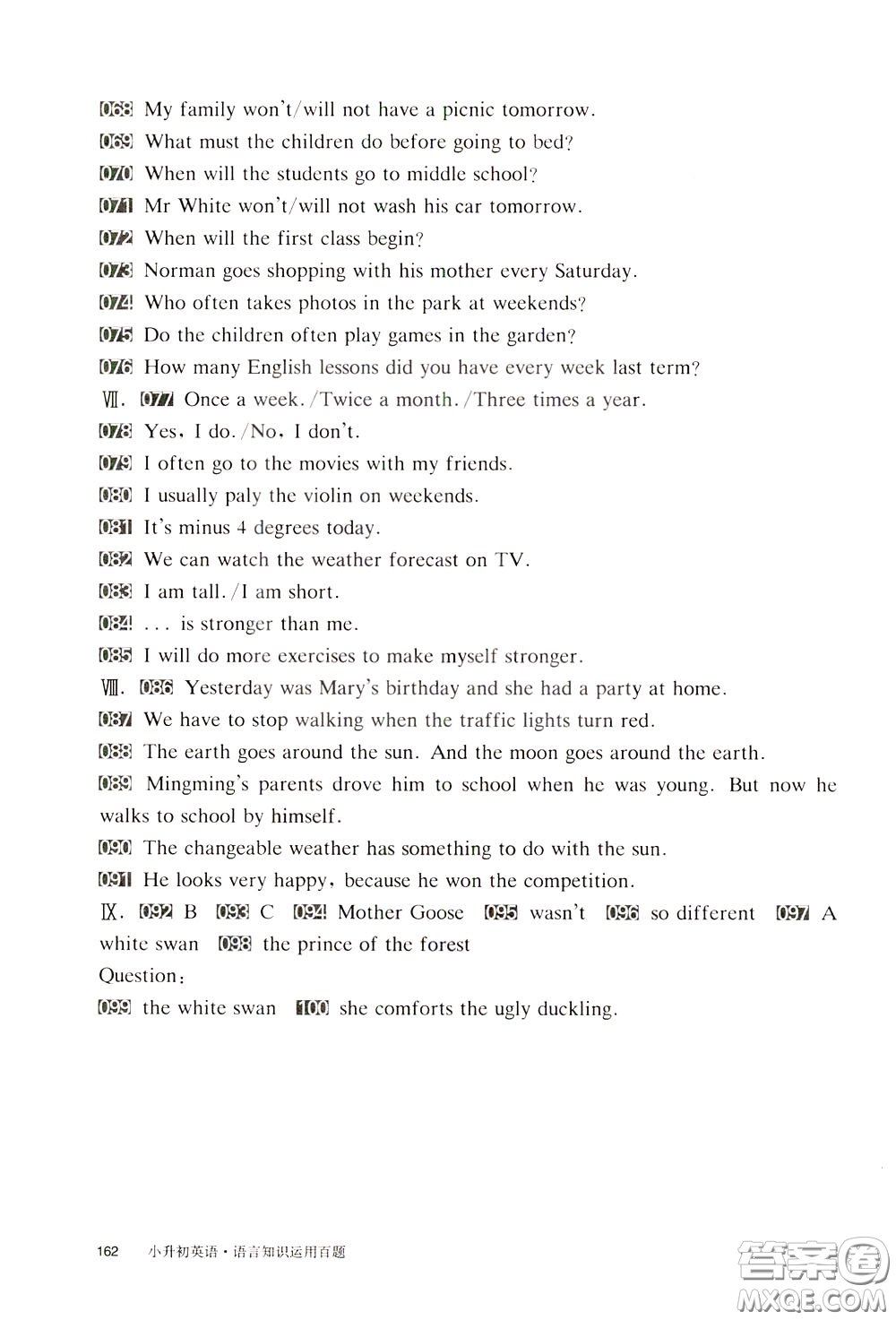 2020修訂版百題大過關(guān)小升初英語語言知識運(yùn)用百題參考答案