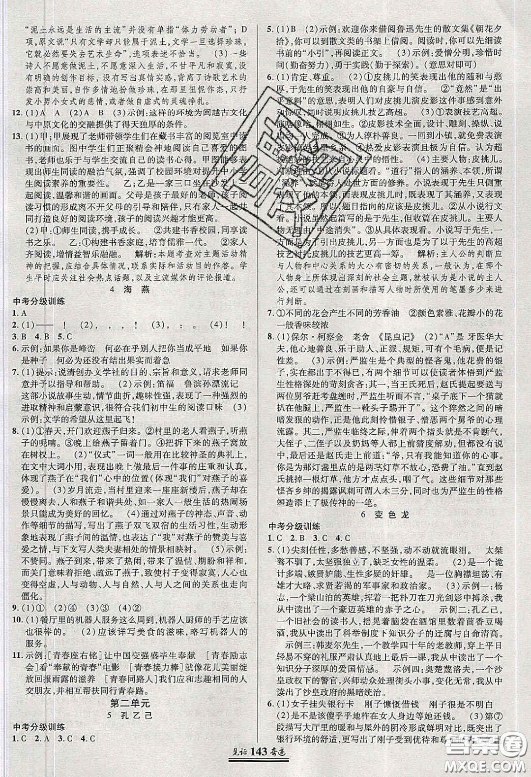 世紀(jì)英才2020年見(jiàn)證奇跡英才學(xué)業(yè)設(shè)計(jì)與反饋九年級(jí)語(yǔ)文下冊(cè)人教版答案