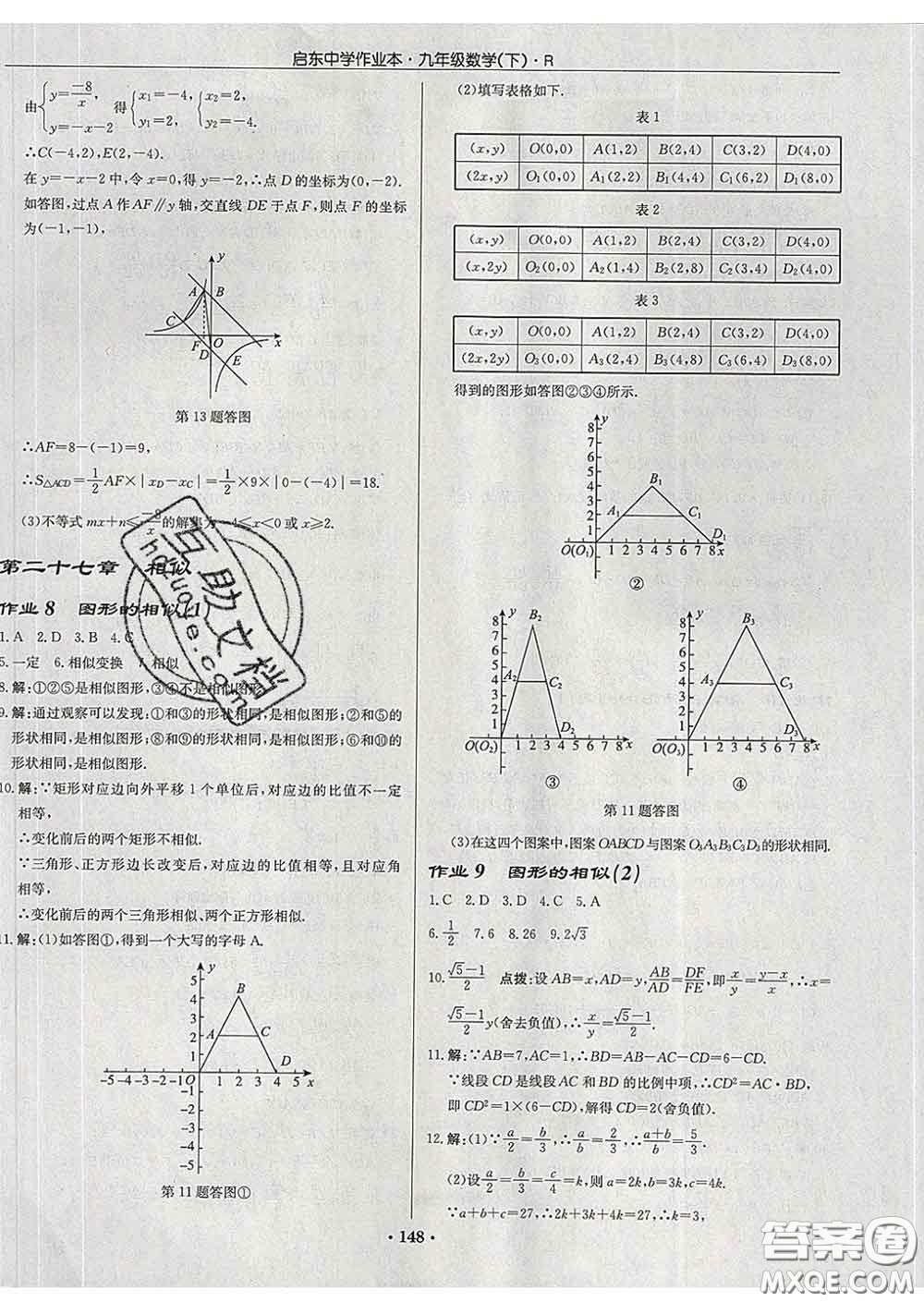 龍門書局2020新版啟東中學(xué)作業(yè)本九年級數(shù)學(xué)下冊人教版答案