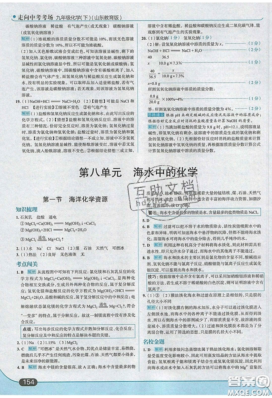 2020春走進(jìn)中考考場九年級下冊化學(xué)魯教版答案