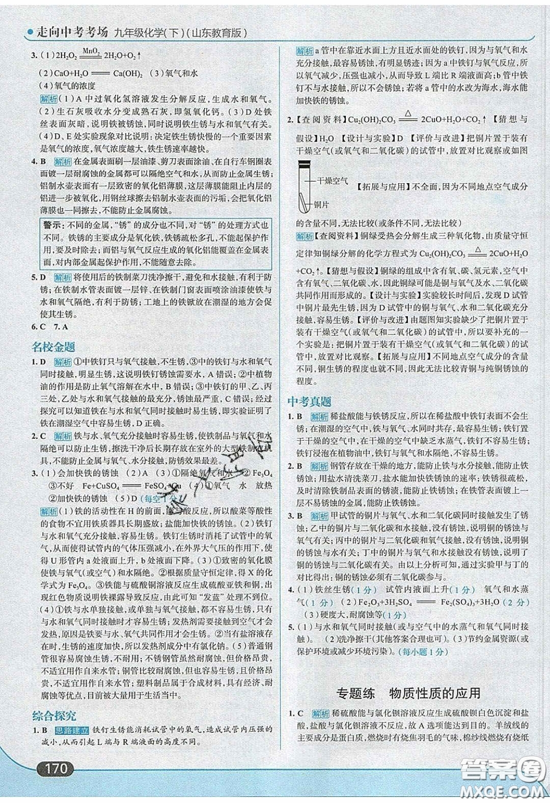 2020春走進(jìn)中考考場九年級下冊化學(xué)魯教版答案