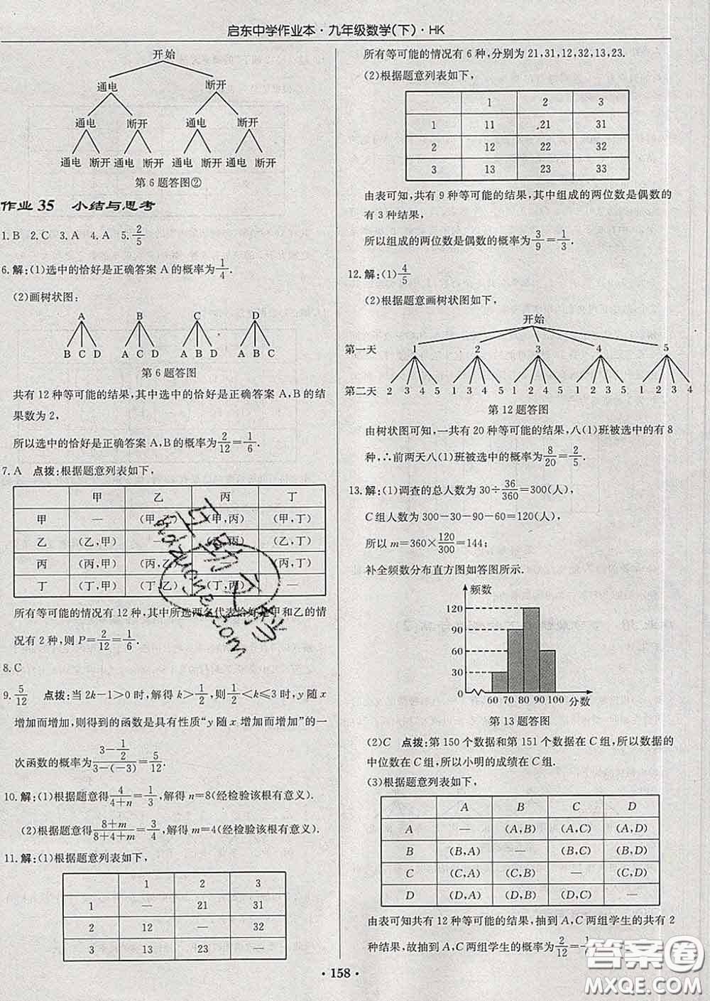 龍門書局2020新版啟東中學(xué)作業(yè)本九年級數(shù)學(xué)下冊滬科版答案