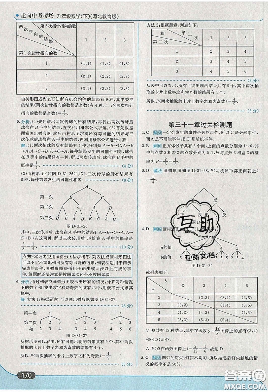2020春走進中考考場九年級數(shù)學下冊冀教版答案