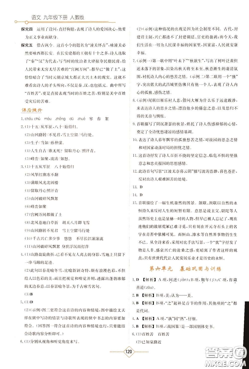 湖南教育出版社2020年學法大視野語文九年級下冊人教版參考答案