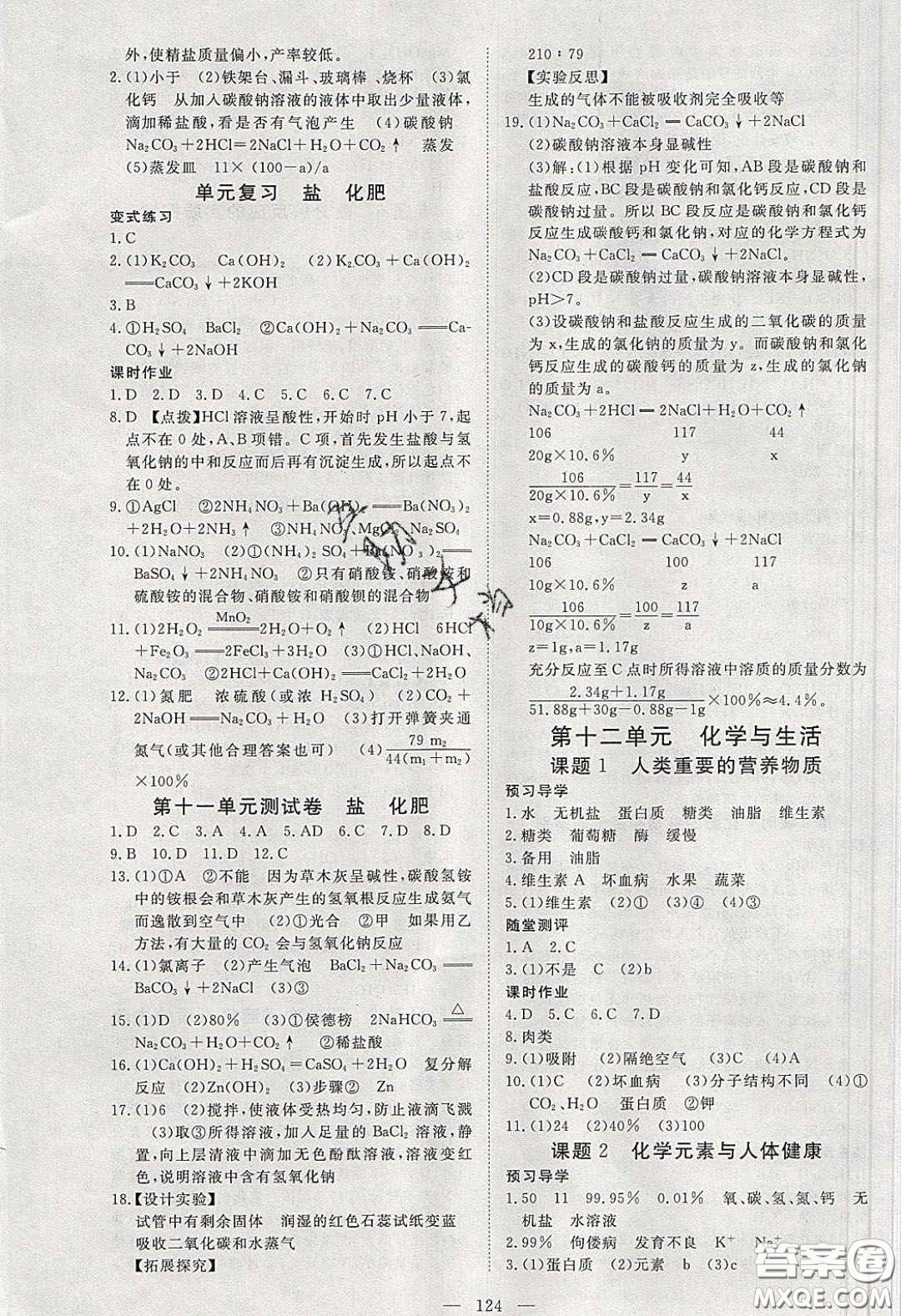 湖北科學(xué)技術(shù)出版社2020年351高效課堂導(dǎo)學(xué)案九年級化學(xué)下冊人教版答案