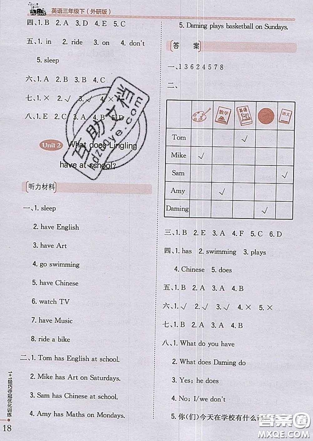 2020新版1加1輕巧奪冠優(yōu)化訓(xùn)練三年級(jí)英語(yǔ)下冊(cè)外研版答案