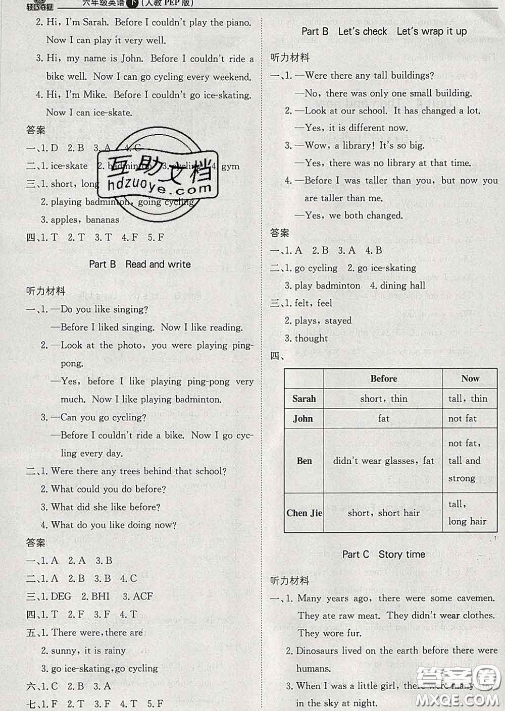 2020新版1加1輕巧奪冠優(yōu)化訓(xùn)練六年級(jí)英語下冊(cè)人教版答案
