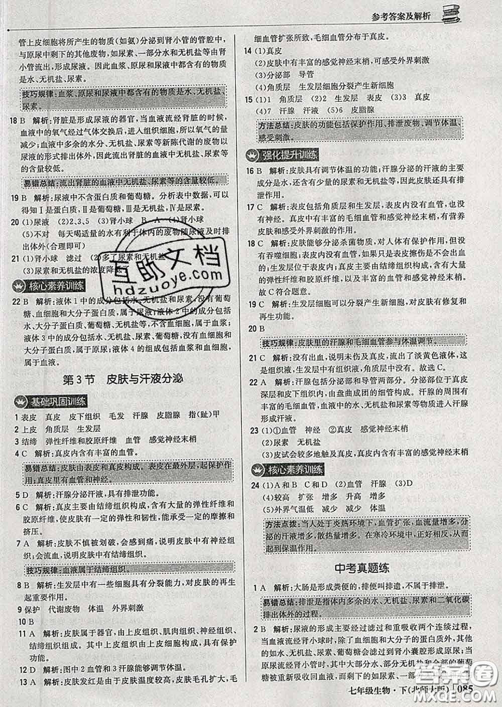 2020新版1加1輕巧奪冠優(yōu)化訓(xùn)練七年級生物下冊北師版答案