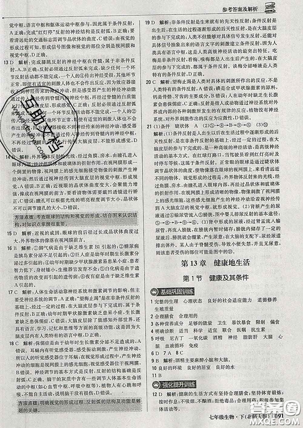 2020新版1加1輕巧奪冠優(yōu)化訓(xùn)練七年級生物下冊北師版答案