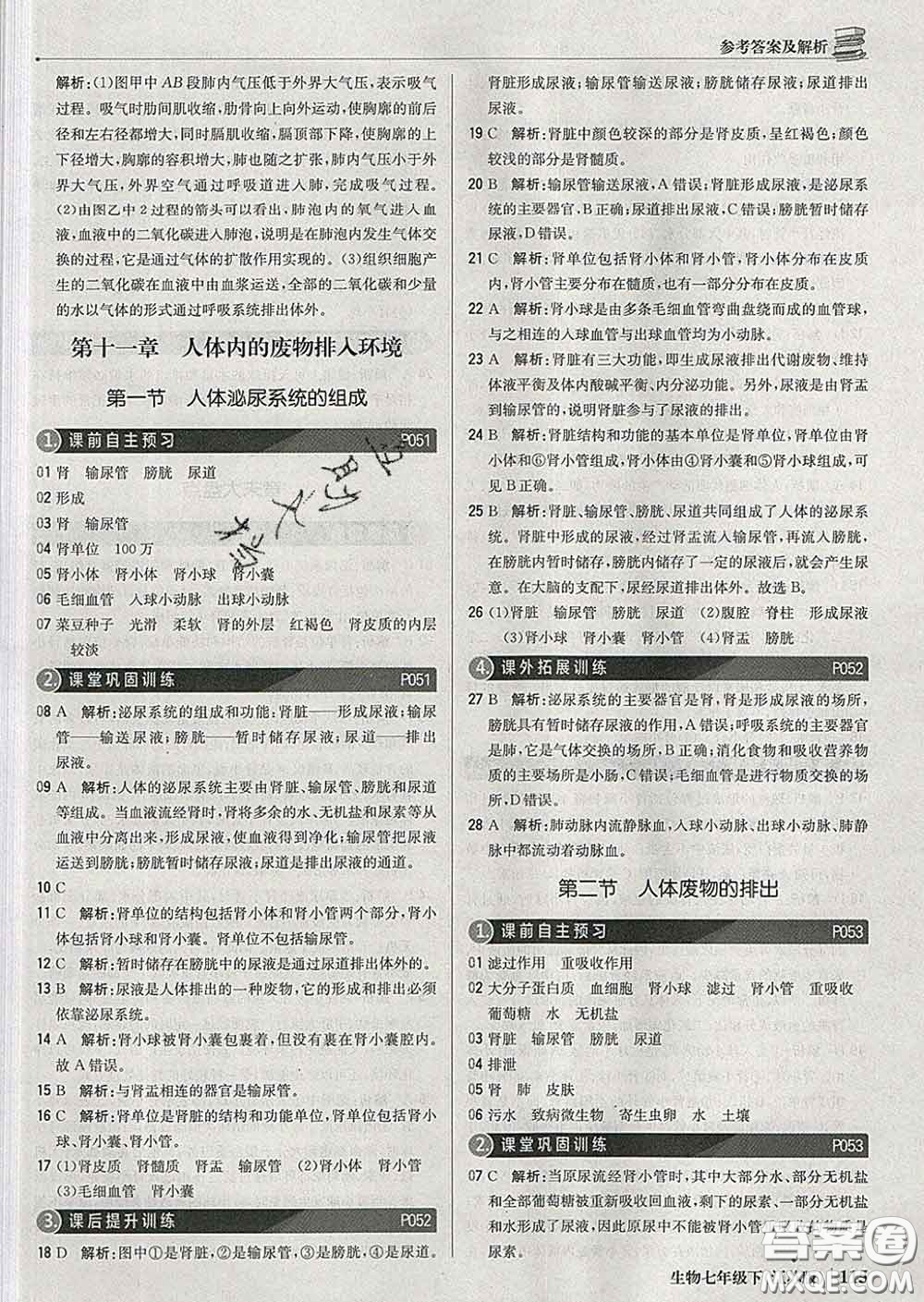 2020新版1加1輕巧奪冠優(yōu)化訓(xùn)練七年級(jí)生物下冊(cè)江蘇版答案