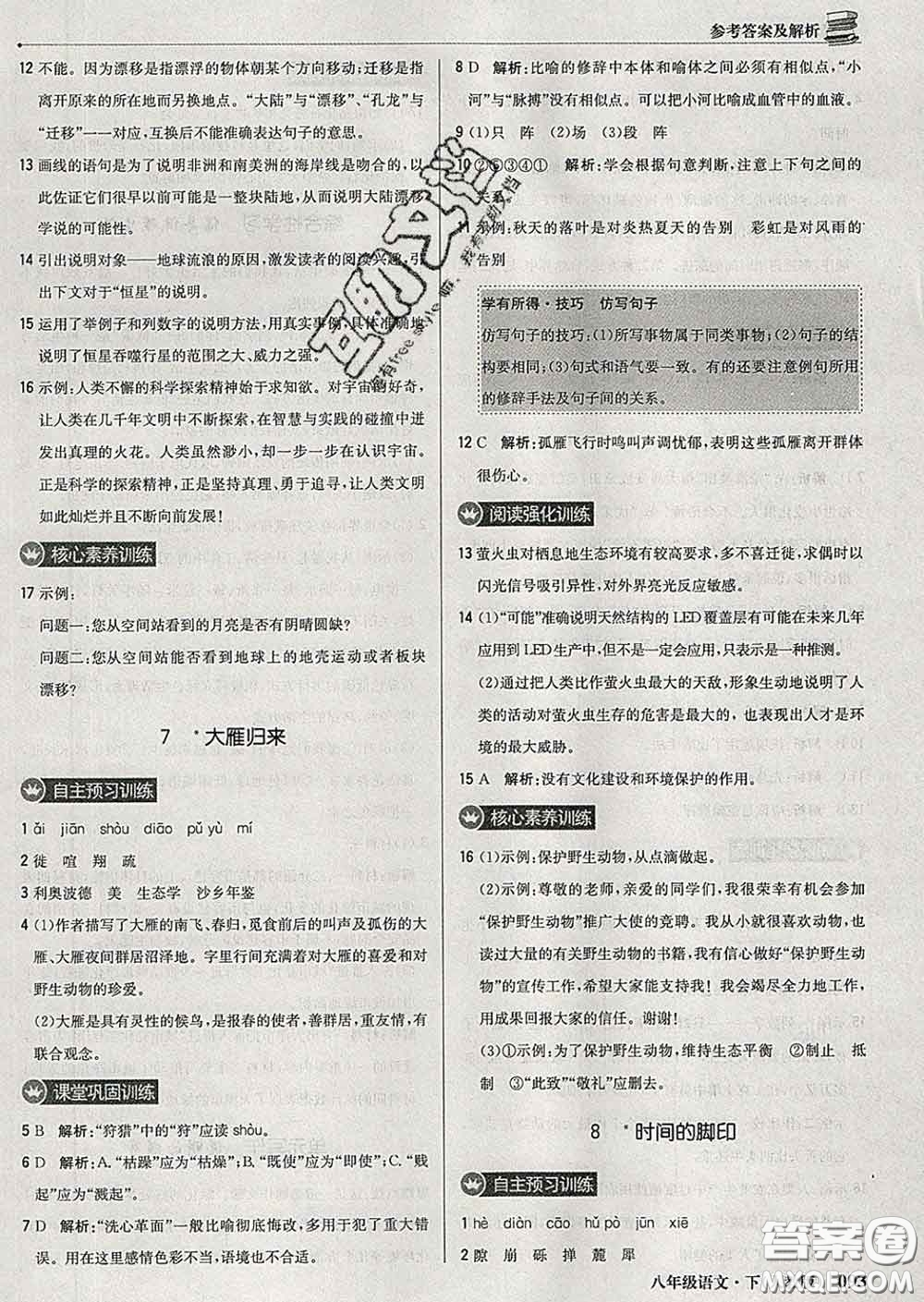 2020新版1加1輕巧奪冠優(yōu)化訓(xùn)練八年級(jí)語(yǔ)文下冊(cè)人教版答案