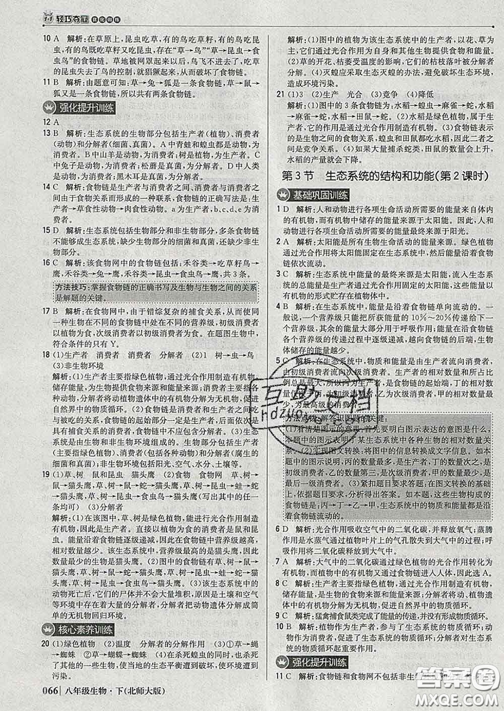 2020新版1加1輕巧奪冠優(yōu)化訓練八年級生物下冊北師版答案