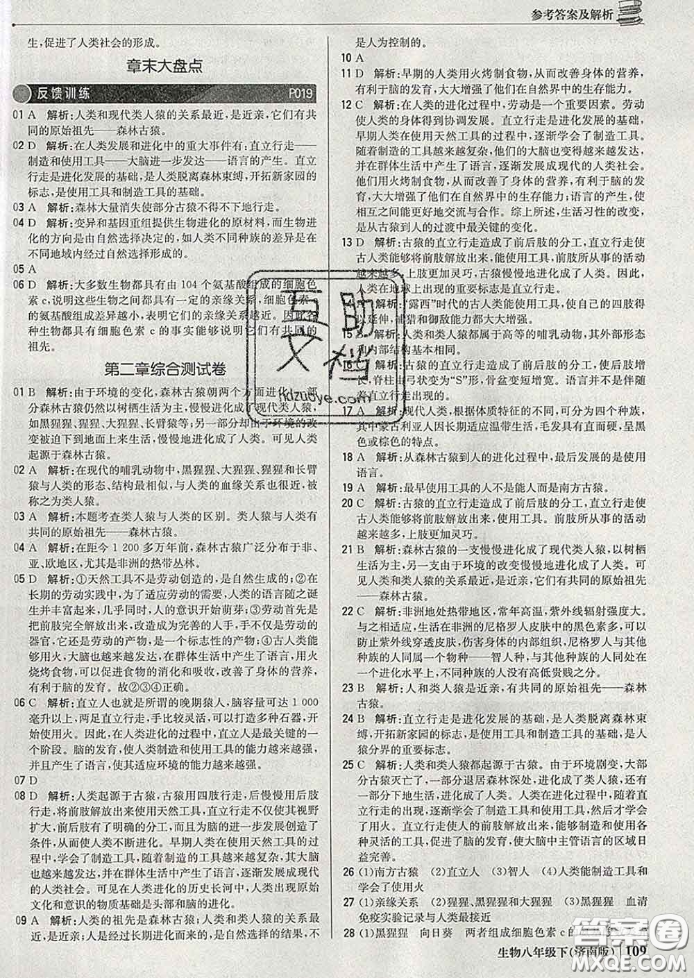2020新版1加1輕巧奪冠優(yōu)化訓(xùn)練八年級(jí)生物下冊(cè)濟(jì)南版答案