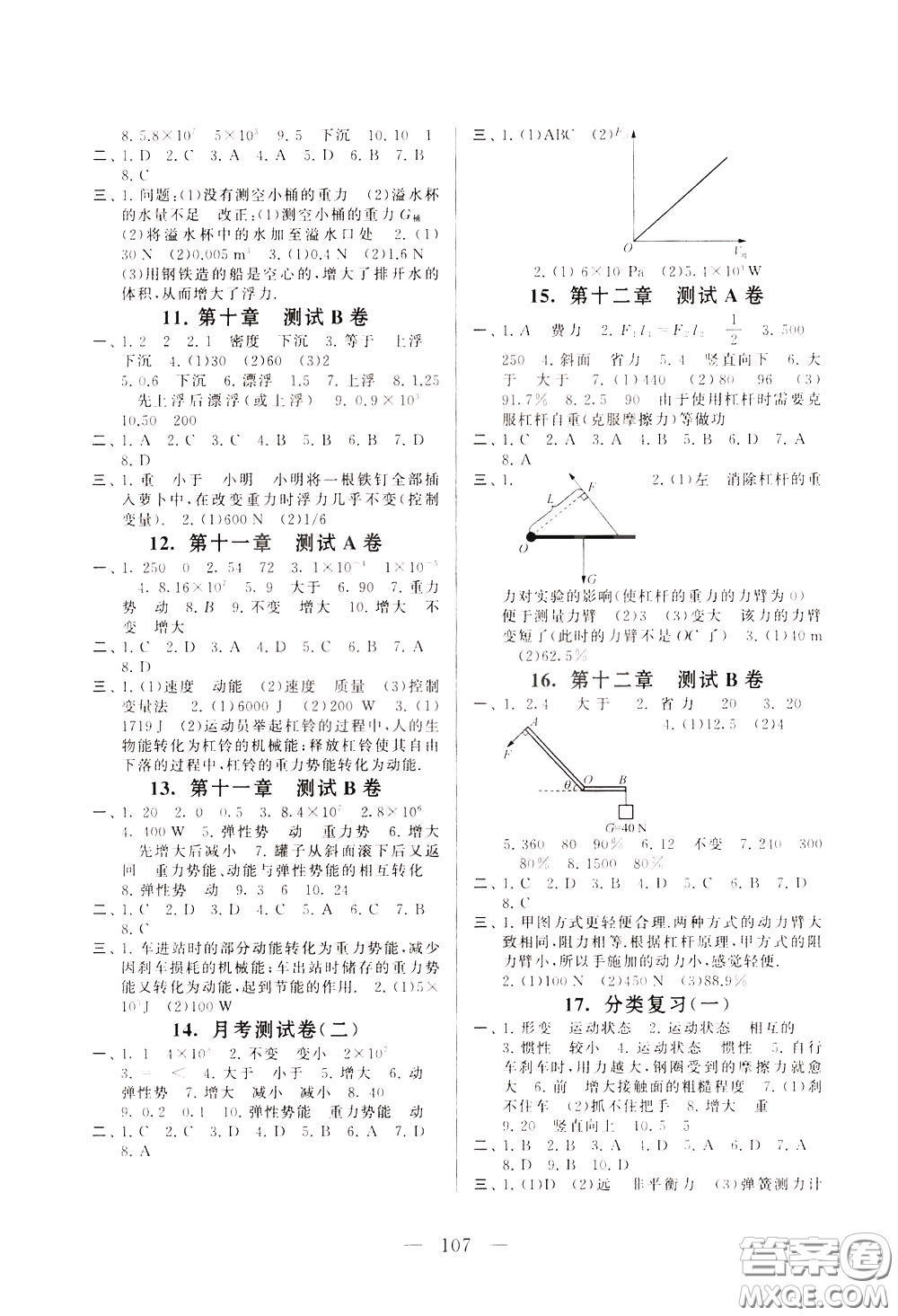 2020年啟東黃岡大試卷物理八年級下冊人民教育版參考答案