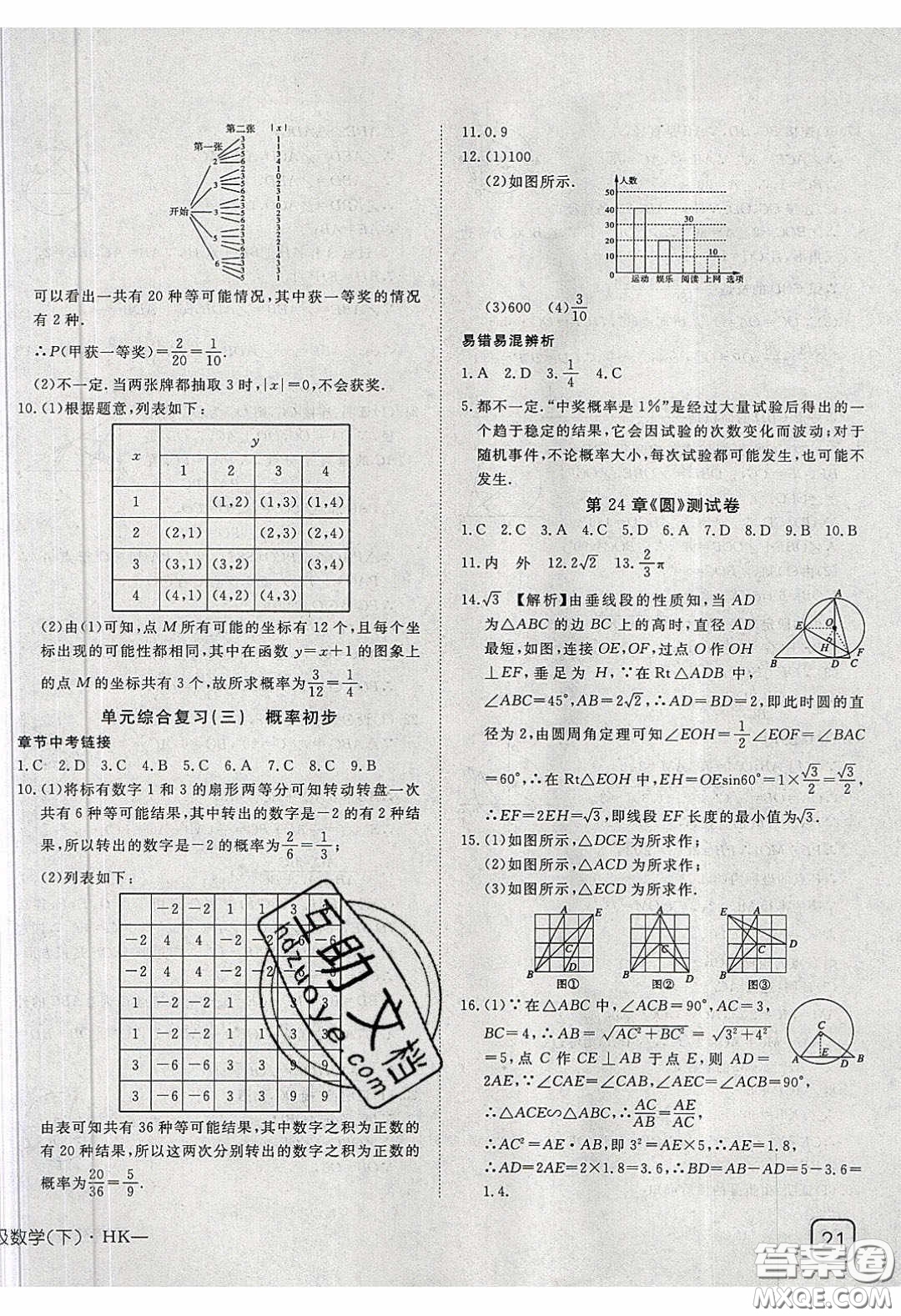 武漢出版社2020探究在線高效課堂九年級(jí)數(shù)學(xué)下冊(cè)滬科版答案