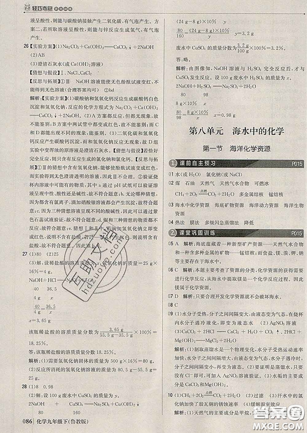 2020新版1加1輕巧奪冠優(yōu)化訓(xùn)練九年級(jí)化學(xué)下冊(cè)魯教版答案