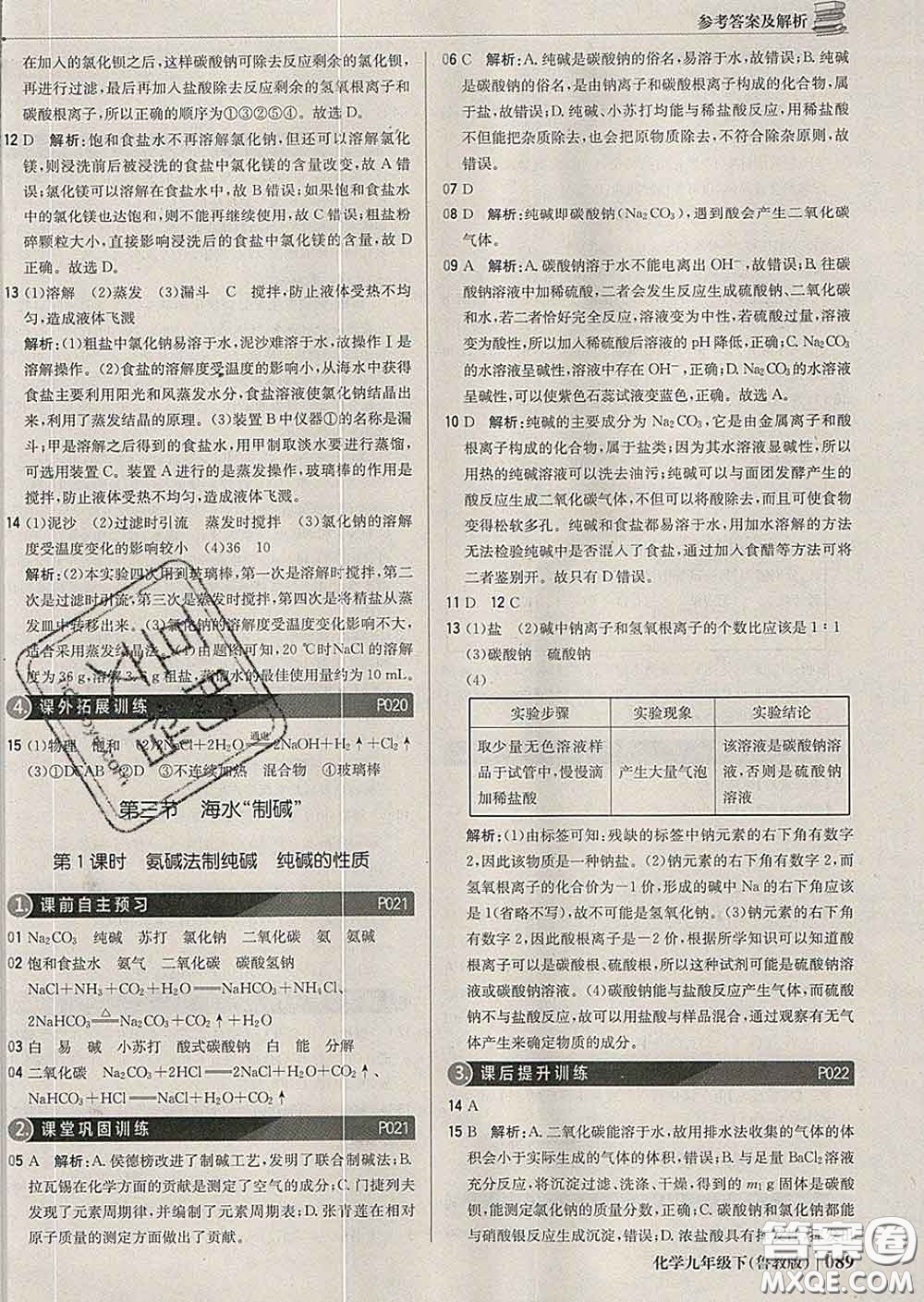 2020新版1加1輕巧奪冠優(yōu)化訓(xùn)練九年級(jí)化學(xué)下冊(cè)魯教版答案
