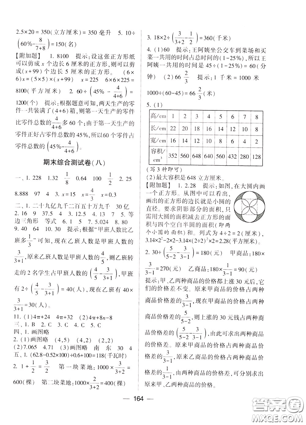 2020年學(xué)霸提優(yōu)大試卷數(shù)學(xué)六年級下冊江蘇國標(biāo)參考答案