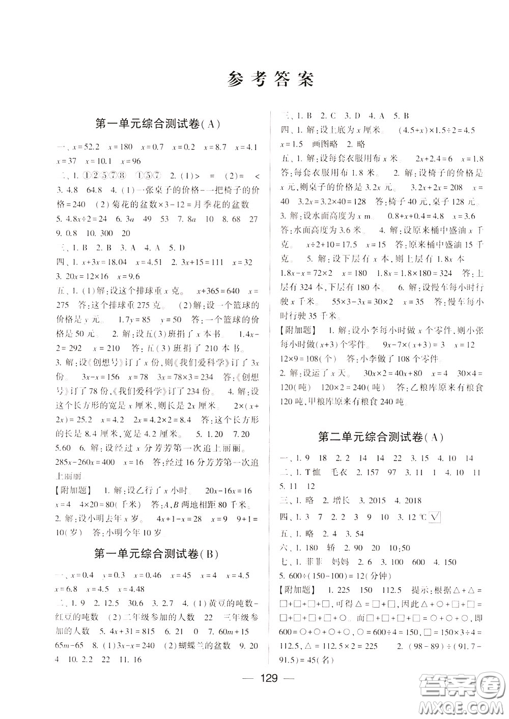 2020年學(xué)霸提優(yōu)大試卷數(shù)學(xué)五年級(jí)下冊(cè)江蘇國(guó)標(biāo)參考答案