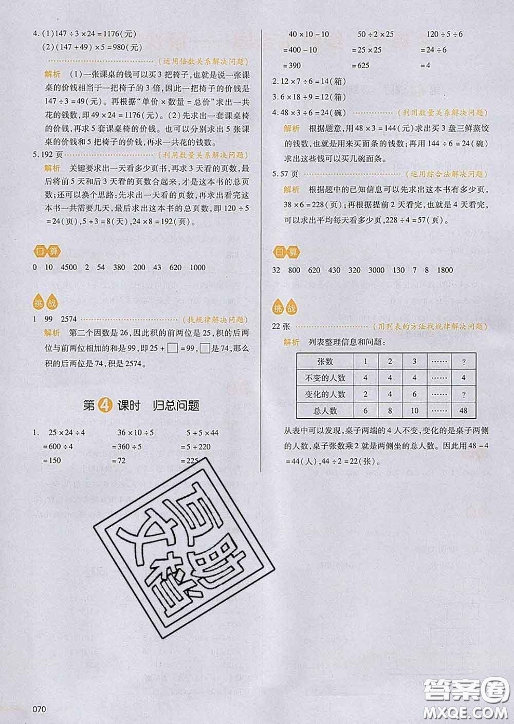 2020新版一本我愛寫作業(yè)小學(xué)數(shù)學(xué)三年級(jí)下冊青島版答案