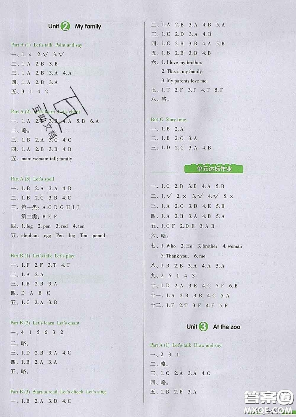 2020新版一本我愛(ài)寫作業(yè)小學(xué)英語(yǔ)三年級(jí)下冊(cè)人教版答案