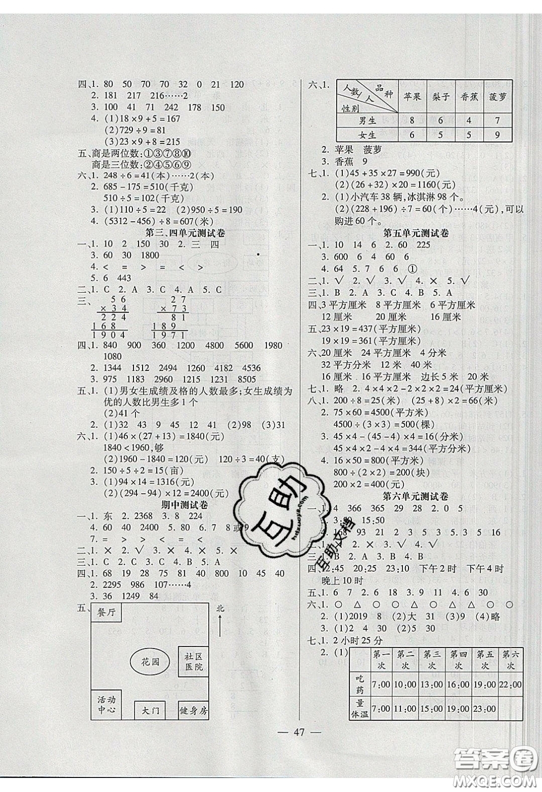 2020年激活思維智能訓(xùn)練三年級(jí)數(shù)學(xué)下冊人教版答案