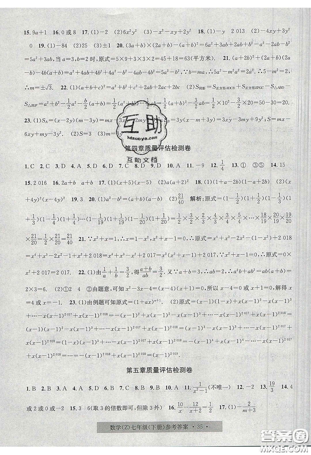 2020年習(xí)題e百課時訓(xùn)練七年級數(shù)學(xué)下冊浙教版答案
