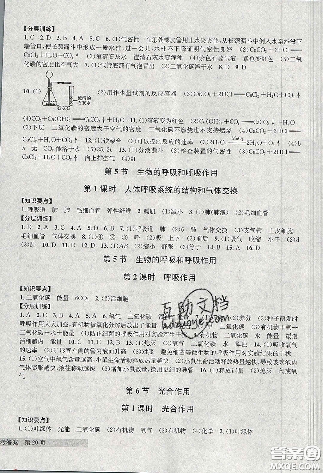 2020年習(xí)題e百課時訓(xùn)練八年級科學(xué)下冊浙教版答案