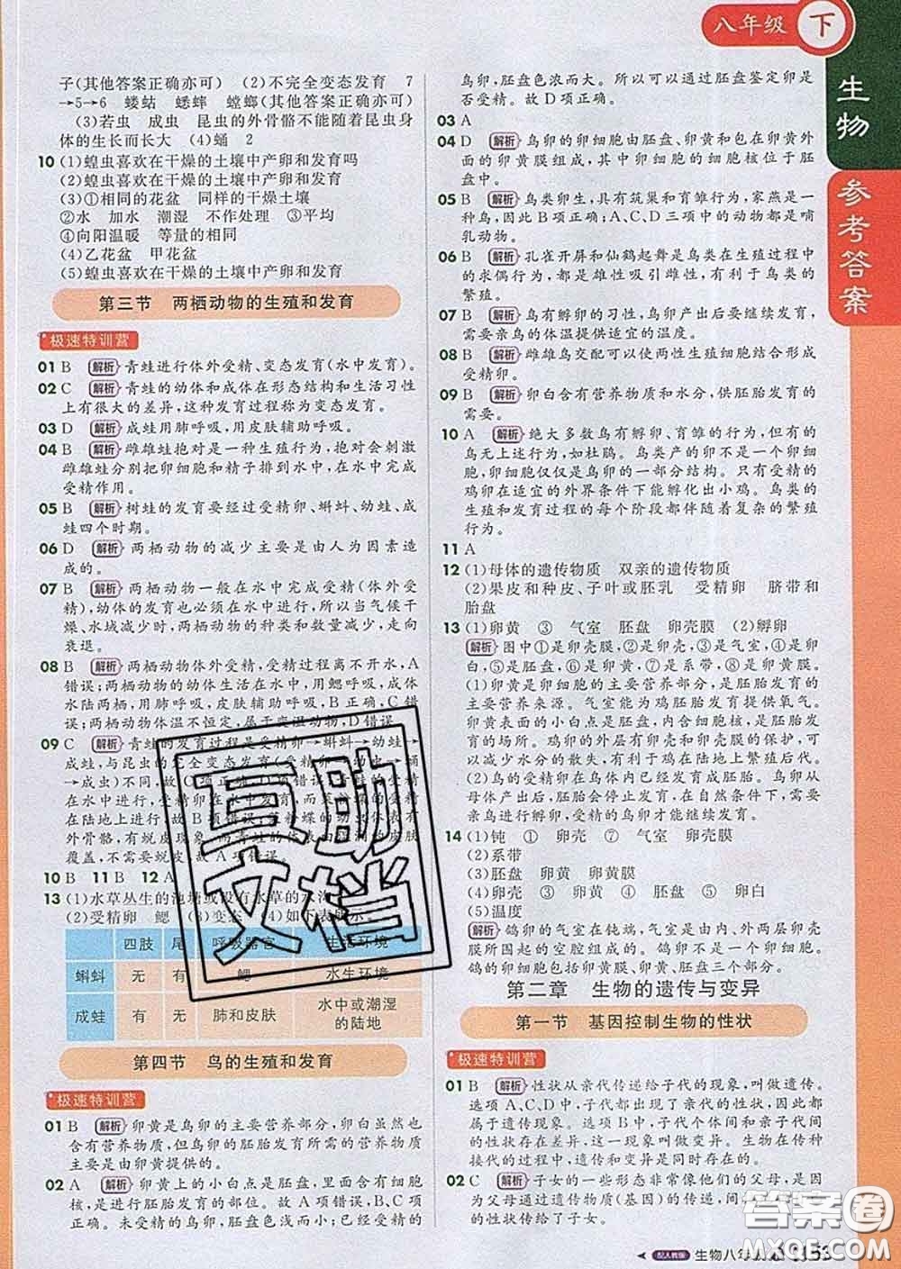 1加1輕巧奪冠課堂直播2020新版八年級生物下冊人教版答案