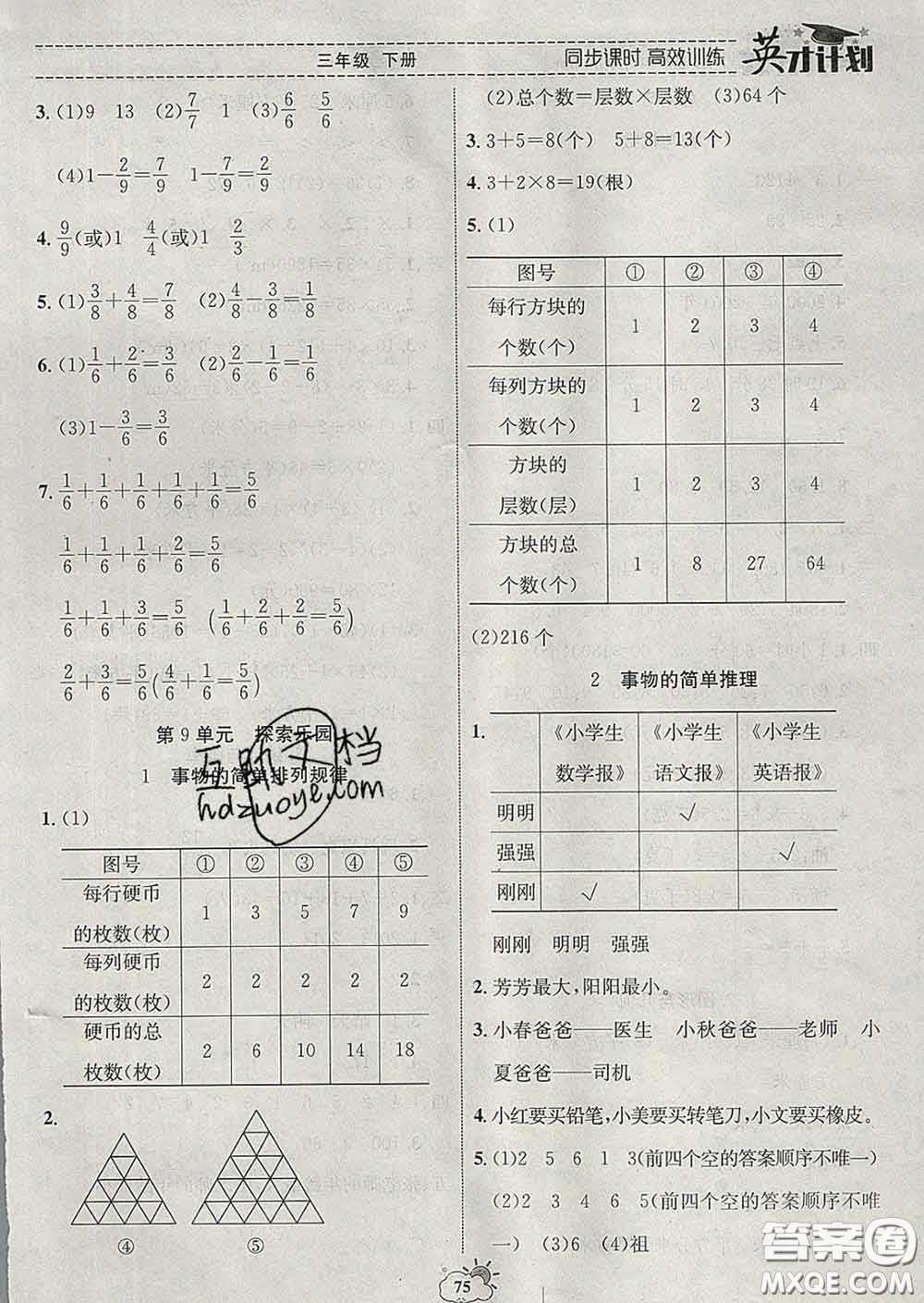 2020年英才計(jì)劃同步課時(shí)高效訓(xùn)練三年級(jí)數(shù)學(xué)下冊(cè)冀教版答案