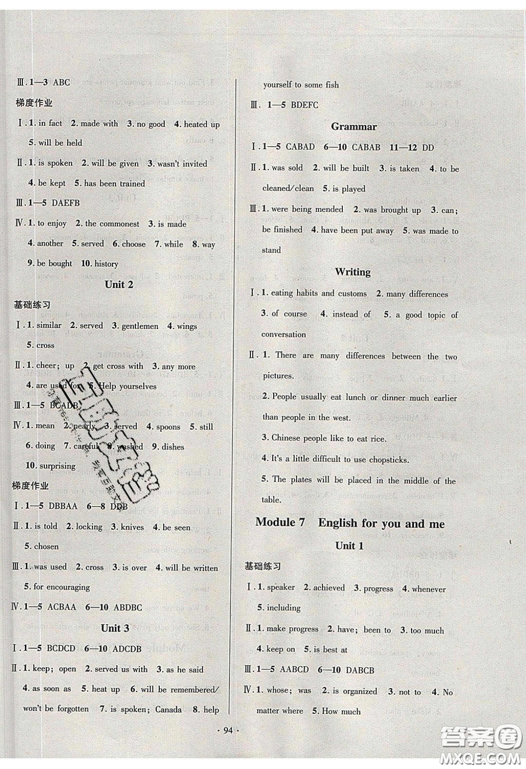 2020年53045模塊式訓(xùn)練法九年級(jí)英語下冊(cè)外研版答案