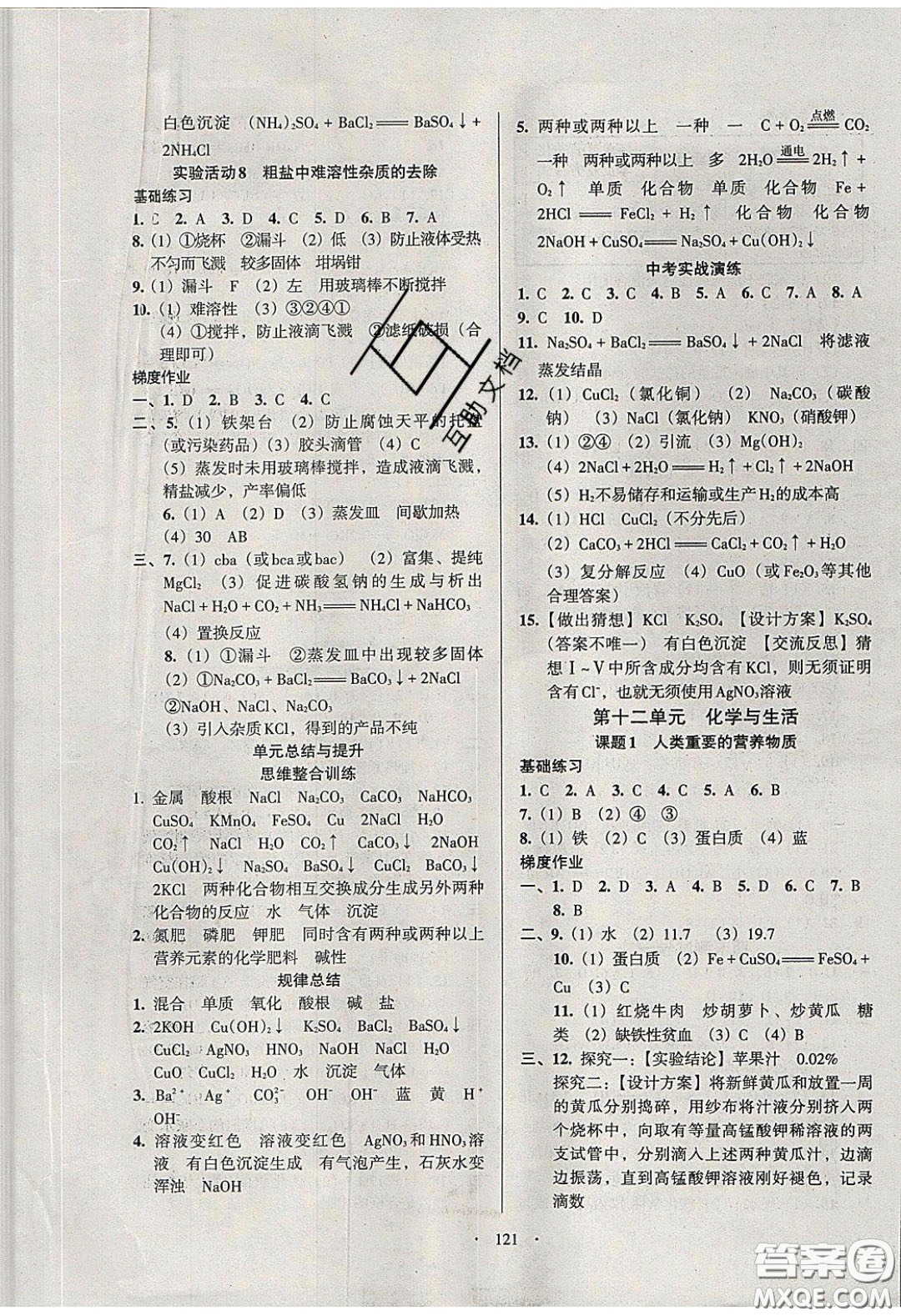 2020年53045模塊式訓(xùn)練法九年級化學(xué)下冊人教版答案