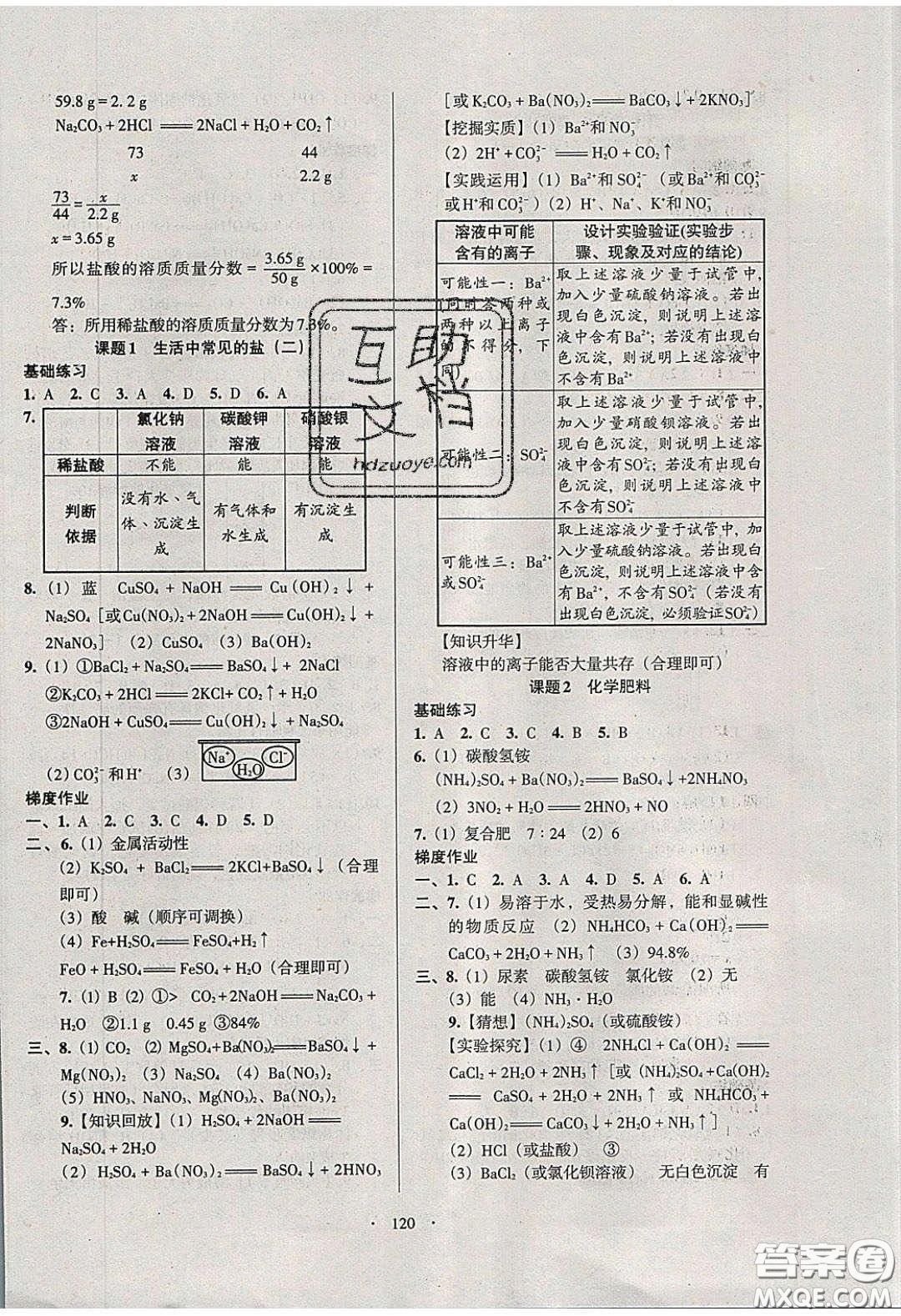 2020年53045模塊式訓(xùn)練法九年級化學(xué)下冊人教版答案