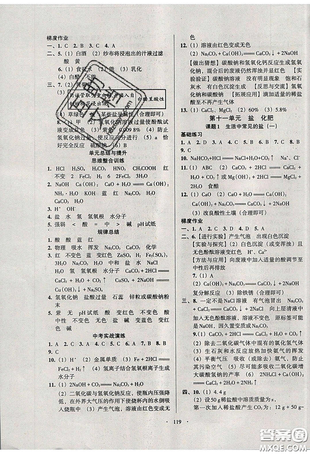 2020年53045模塊式訓(xùn)練法九年級化學(xué)下冊人教版答案
