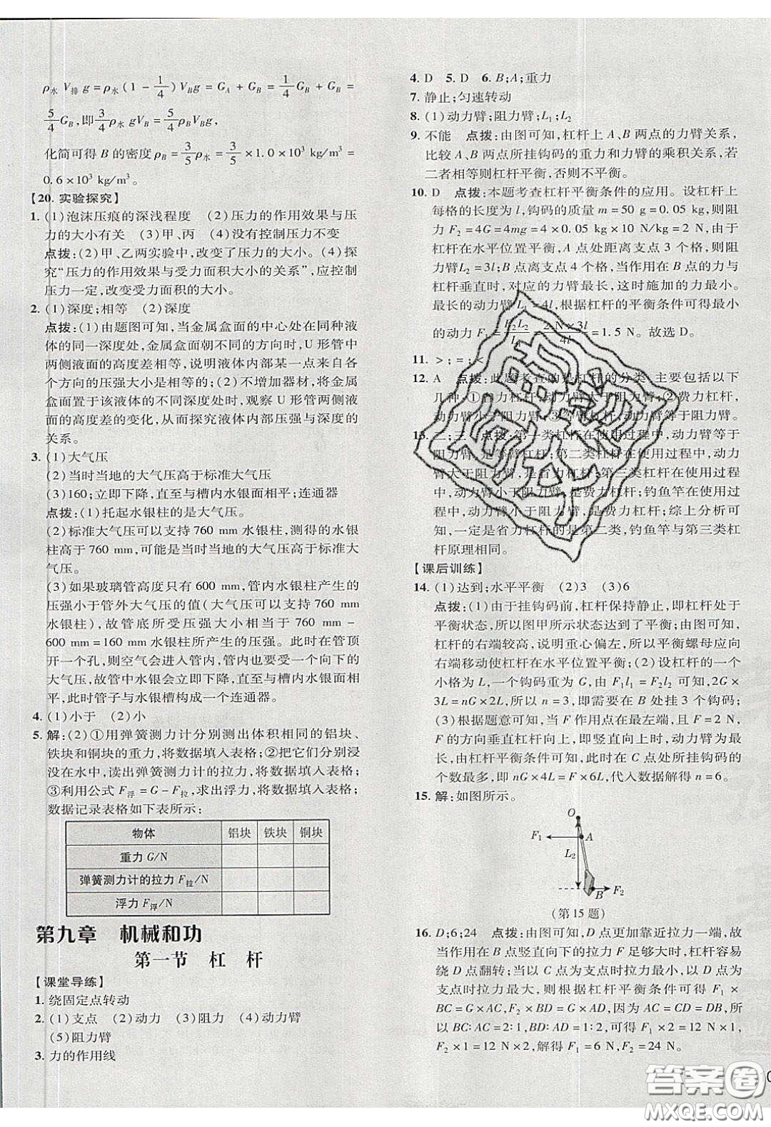 2020榮德基點撥訓(xùn)練八年級物理下冊北師大版答案