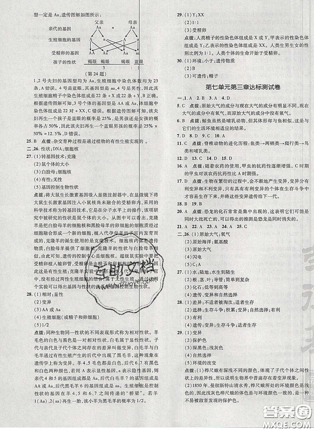 2020榮德基點(diǎn)撥訓(xùn)練八年級生物下冊人教版答案